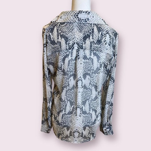 Lulu’s | Women’s | Snake it Off Grey Snake Print Sheer Button-Up Top | Size: Me - Picture 2 of 6